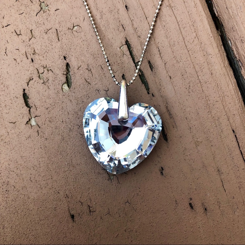 4/$25 - Heart Sparkle Fancy Long Silver Necklace - Picture 2 of 8